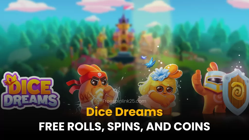 Dice Dreams free rolls screenshot showcasing free dice rolls and city-building